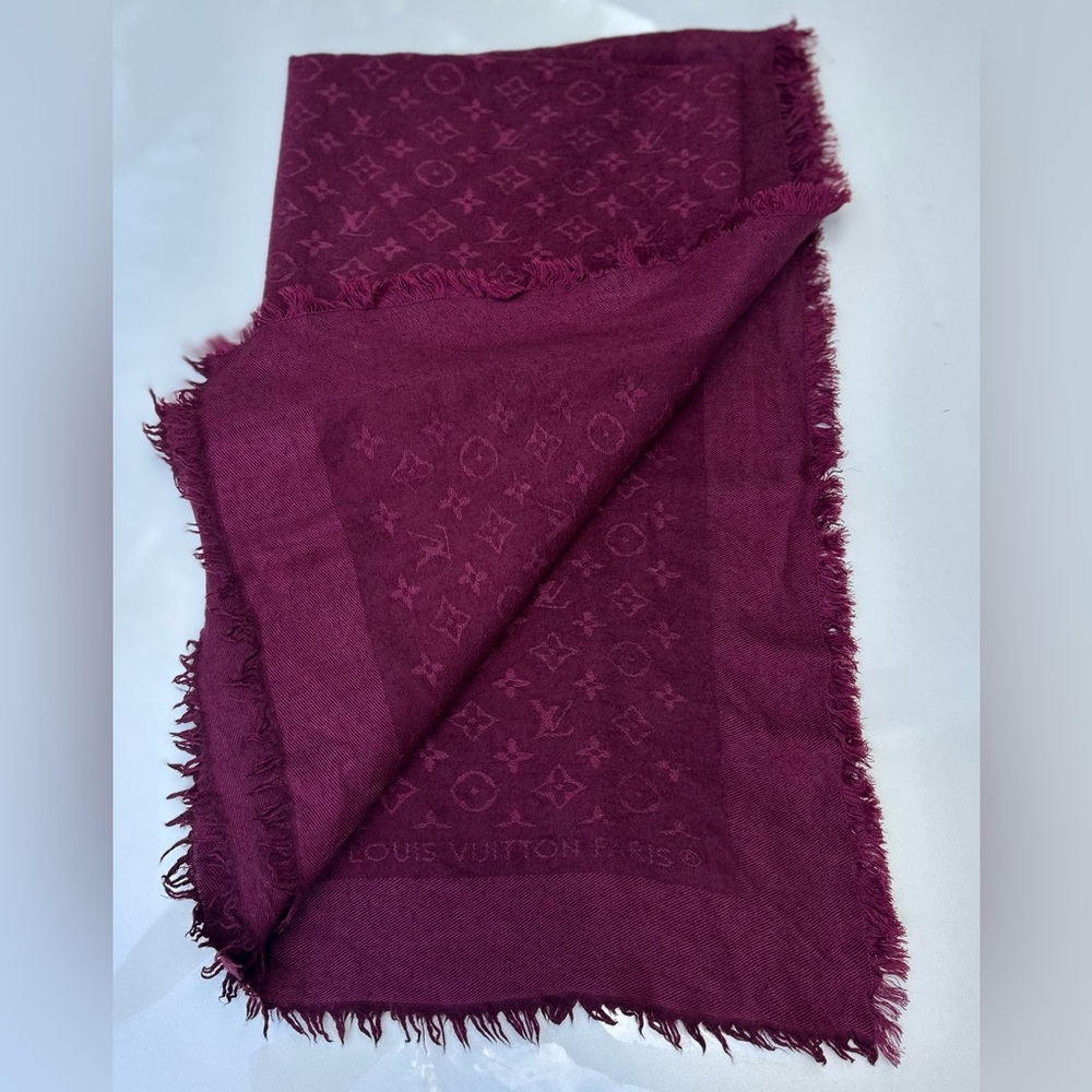 SOLD - Louis Vuitton Monogram Shawl / Chale/ Scarf – Burgundy / Wine